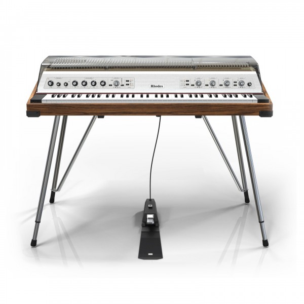 Rhodes Piano MK8, Deluxe Silver with Walnut Case and Smoked Hood - Front