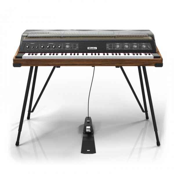 Rhodes MK8 Piano, Deluxe Black with Walnut Case and Smoked Hood - Front