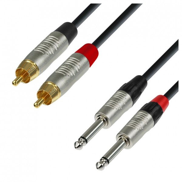 Adam Hall 4 STAR Rean Unbalanced Twin 1/4" Jack to RCA Cable, 6m