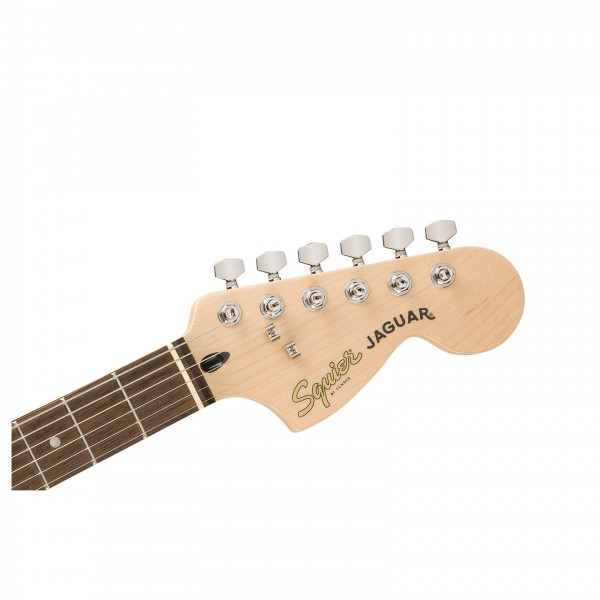 Squier Affinity Series Jaguar, Laurel Fingerboard, Black Pickguard, 3-Color Sunburst - Headstock, Front
