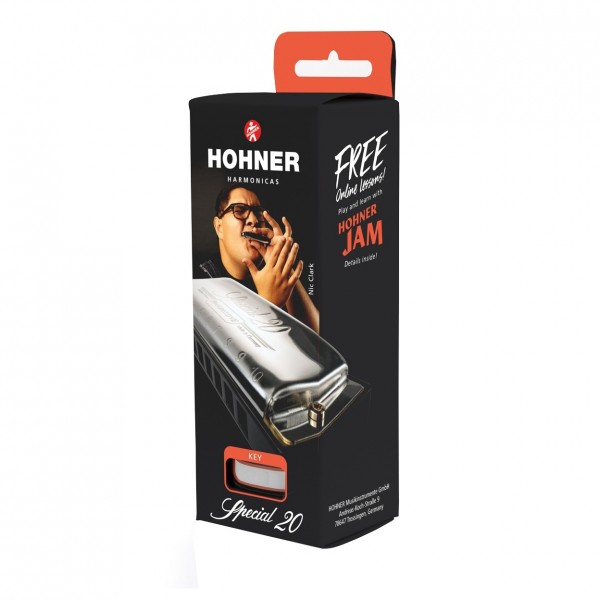 Hohner Progressive Special 20 Harmonica, F - Side - Box