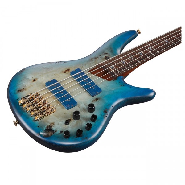 Ibanez SR6605 Prestige 5 String, Ghost Fleet Blue Burst controls 