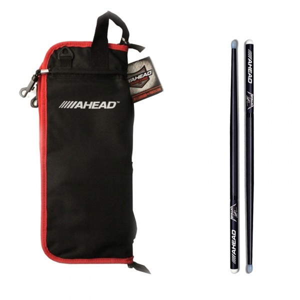 Ahead Drumstick Bag & Lars Ulrich Signature Sticks, Black/Red