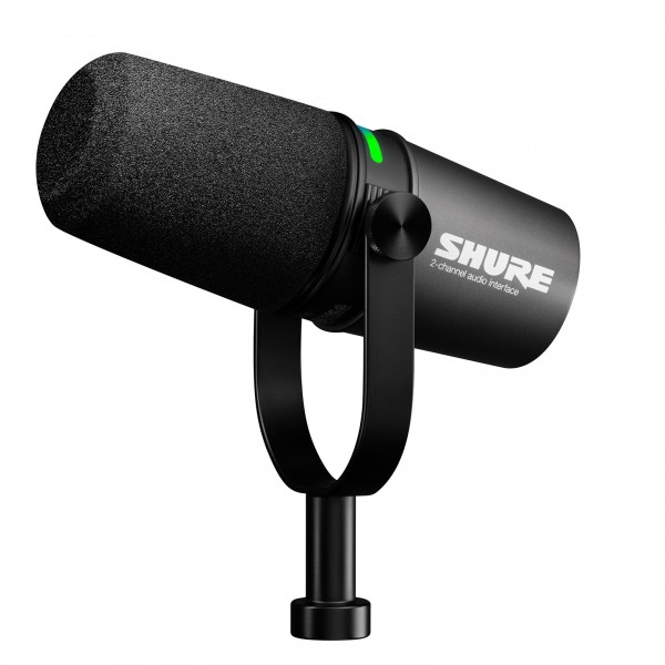 Shure MV7i Smart Mic with Built-in Audio Interface - Left, Yoke Down