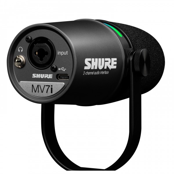 Shure MV7i Smart Mic with Built-in Audio Interface - Backplate, Angled