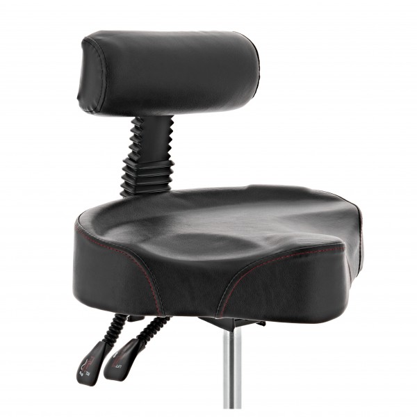 Hydraulic Saddle Drum Throne with Back Rest by Gear4music