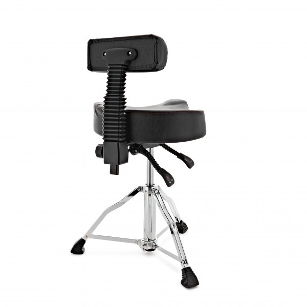 Hydraulic Saddle Drum Throne with Back Rest by Gear4music