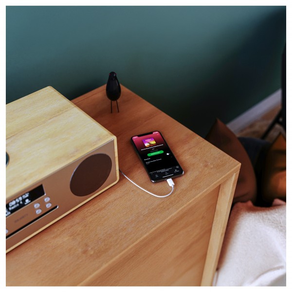 Majority Oakington DAB Radio CD Player and Music System, Oak - bedside. 