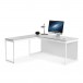 BDI Centro 6401 Desk, Satin White on Oak / Grey Glass - With 6402 Return and 6417 Cabinet full view