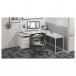 BDI Centro 6401 Desk, Satin White on Oak / Grey Glass - Lifestyle view, corner desk