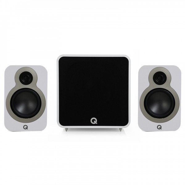 Q Acoustics 3020c Bookshelf Speaker & Q B12 Subwoofer 2.1 Speaker Bundle, White - bom 