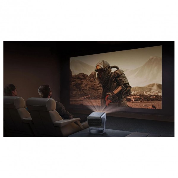 Hisense C2TUK Ultra 4k Trichroma Smart Mini Projector, Gun Metal Grey - Lifestyle Image, home cinema