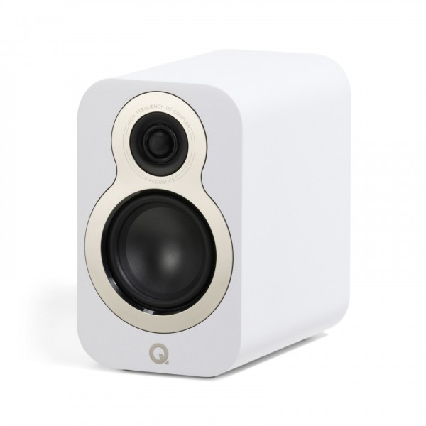 Q Acoustics 3010c Bookshelf Speakers (Pair), Satin White - grille off 