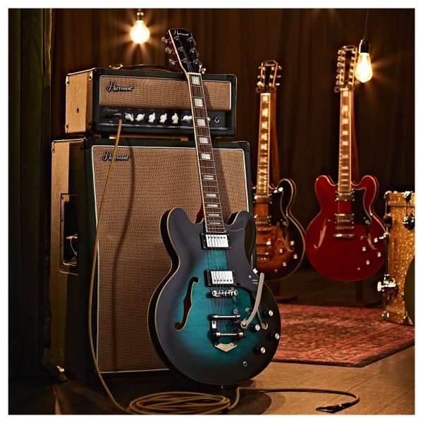 Hartwood Revival Vibrato Semi Acoustic Guitar, Tealburst