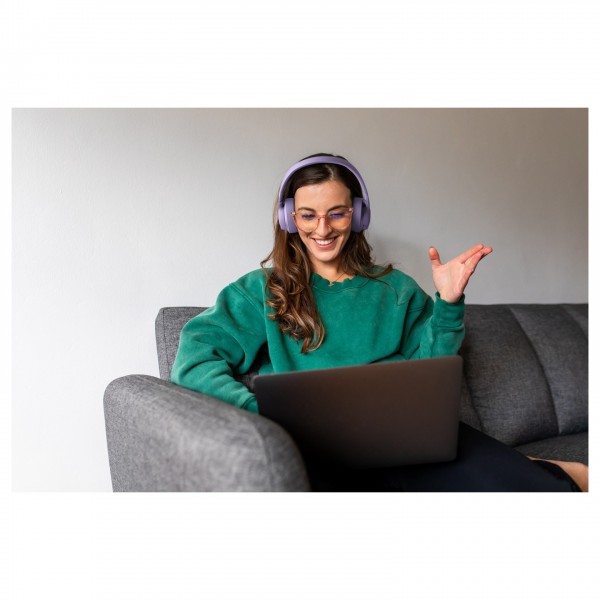 JBL Tune 770NC Wireless Over-ear Headphones - Lifestyle Image, Voice Aware video chat on laptop