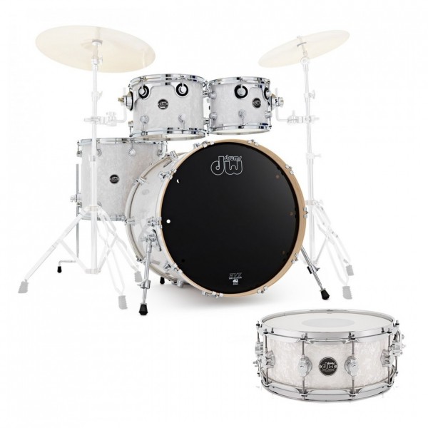 DW Drums Performance Series 5 Piece Shell Pack w/Snare, White Marine