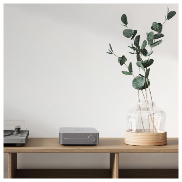 WiiM Amp Streaming Amplifier, Space Grey - side table lifestlye 