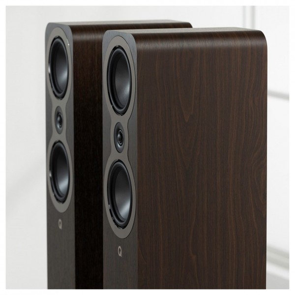 Q Acoustics 3050c Floorstanding Speaker (Pair), Walnut - Lifestyle Image, up-close