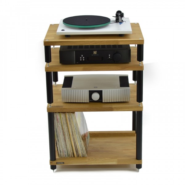 Atacama Apollo Storm 6 Two-Shelf Vinyl Storage Module, Dark Oak / White Legs - lifestlye example 