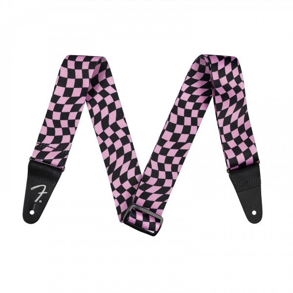 Fender Wavy Checkerboard Polyester Strap, Pink - Full