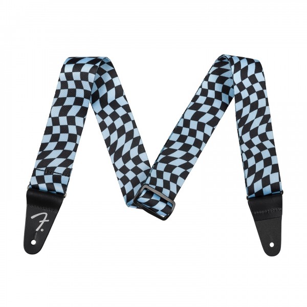 Fender Wavy Checkerboard Polyester Strap, Blue - Full