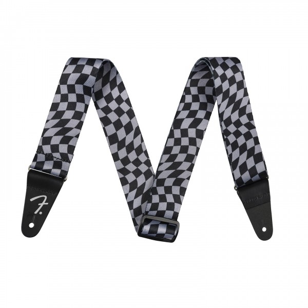 Fender Wavy Checkerboard Polyester Strap, Gray - Full