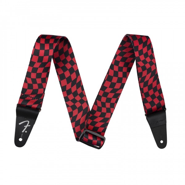 Fender Wavy Checkerboard Polyester Strap, Red - Full