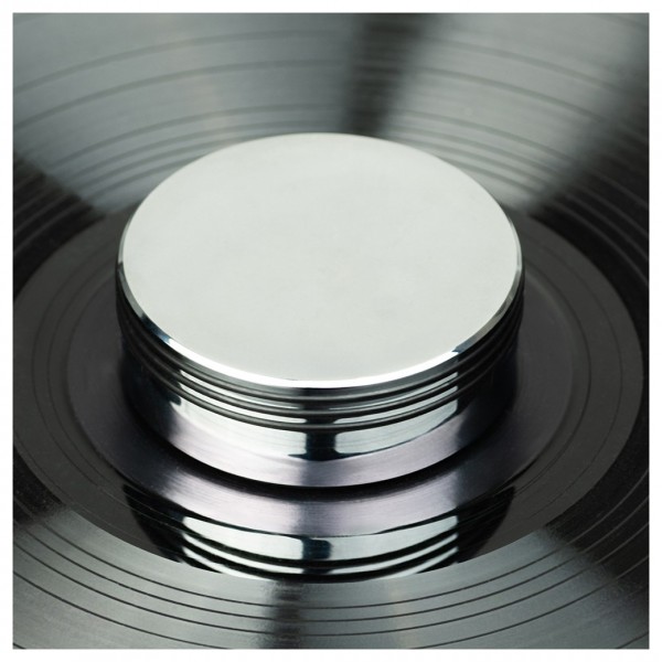 Pro-Ject Record Puck RS, Chrome - Detail image, up-close on record