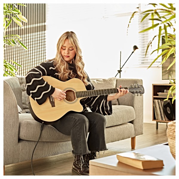 Single Cutaway Electro Acoustic Guitar Natural, 15W Acoustic Amp & Accessory Pack