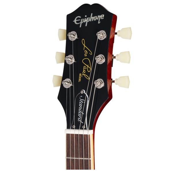 Epiphone Les Paul Standard 50s Figured Left Handed Inspired by Gibson, Washed Cherry Sunburst headstock 