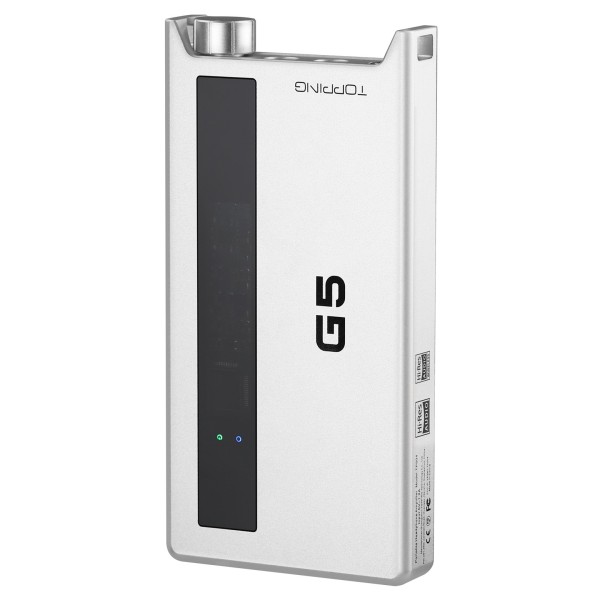 Topping G Series G5 Portable Headphone Amplifier and DAC, Silver - Angled