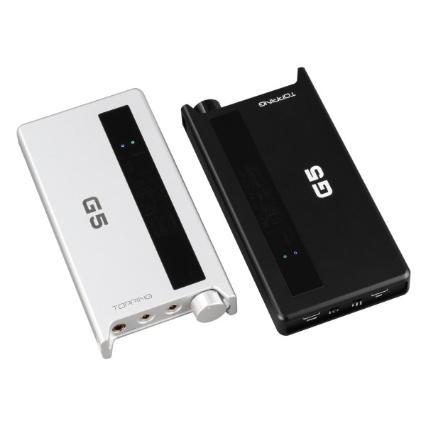 Topping G Series G5 Portable Headphone Amplifier and DAC, Silver & Black - Front and back