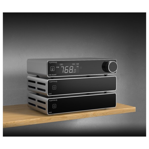 Topping Pre Series B100 Class AB Power Amplifier, Silver Hi-Fi Stack with E70 Velvet and second B100
