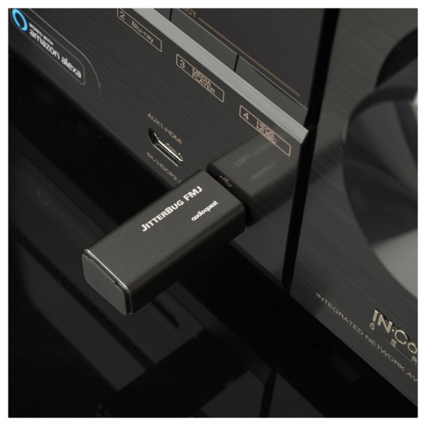 AudioQuest Jitterbug FMJ USB Filter - Lifestyle image, in AV reciever