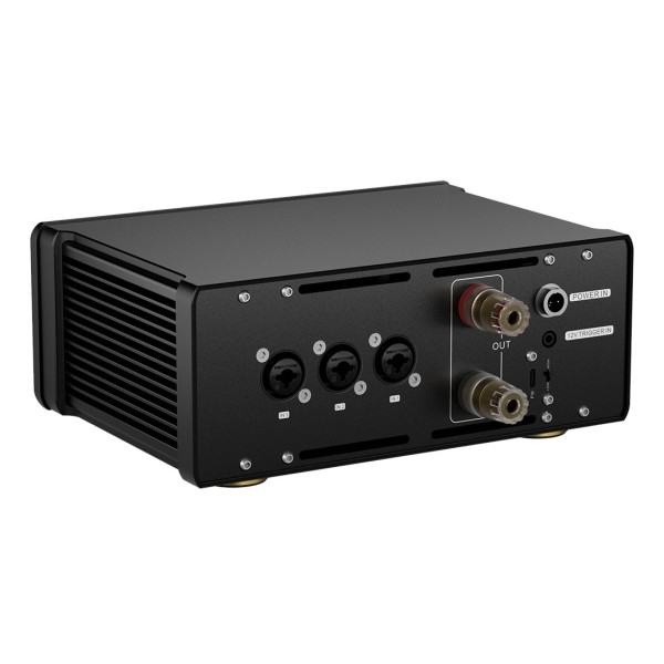 Topping Pre Series B200 Class AB Power Amplifier, Black - Rear view, angled, showcasing XLR/TRS inputs