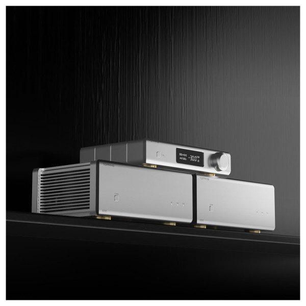 Topping Pre Series B200 Class AB Power Amplifier, Silver - Lifestyle view with Pre 90 Preamplifier