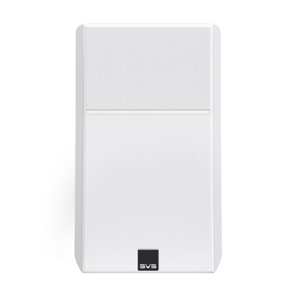 SVS Ultra Evolution Nano Bookshelf Loudspeaker (Pair), Piano Gloss White - Front view with magnetic grilles attached
