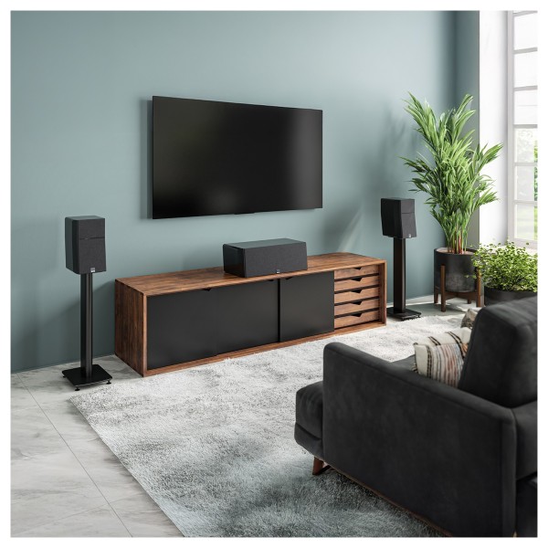 SVS Ultra Evolution Nano Bookshelf Loudspeaker (Pair), Piano Gloss Black - Lifestyle image with the Ultra Evolution Centre