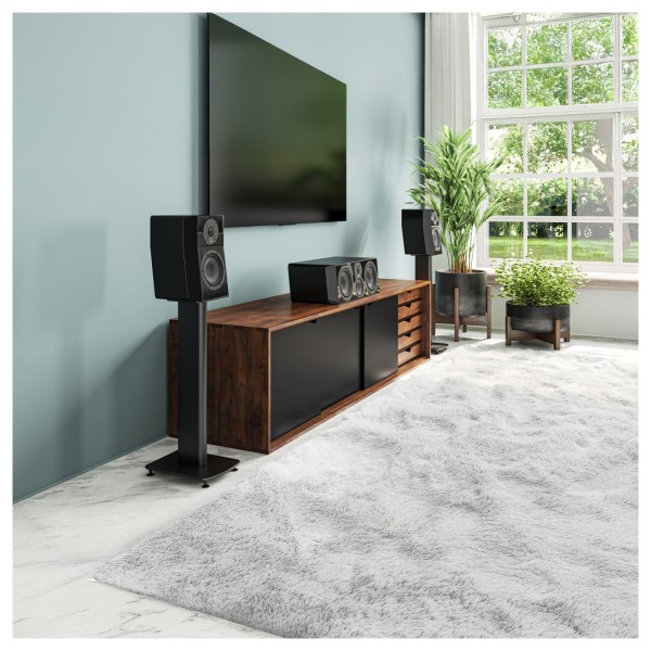 SVS Ultra Evolution Centre Loudspeaker, Piano Gloss Black - Lifestyle Image, with Ultra Evolution Bookshelf Speakers