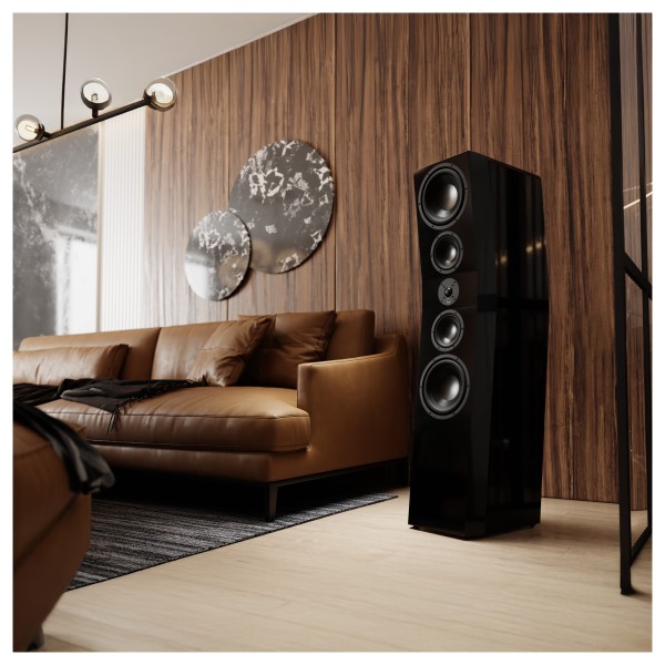 SVS Ultra Evolution Tower Floor Standing Loudspeaker (pair), Piano Gloss Black - single in brown room 