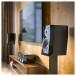 SVS Ultra Evolution Bookshelf Loudspeaker (pair), Piano Gloss White - wooden room acute angle 