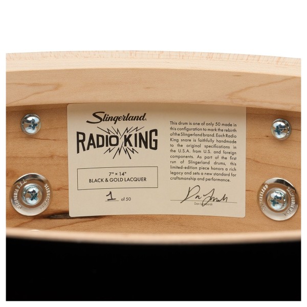 Slingerland Radio King Limited Edition 14" x 7" Snare Drum, Black and Gold Lacquer