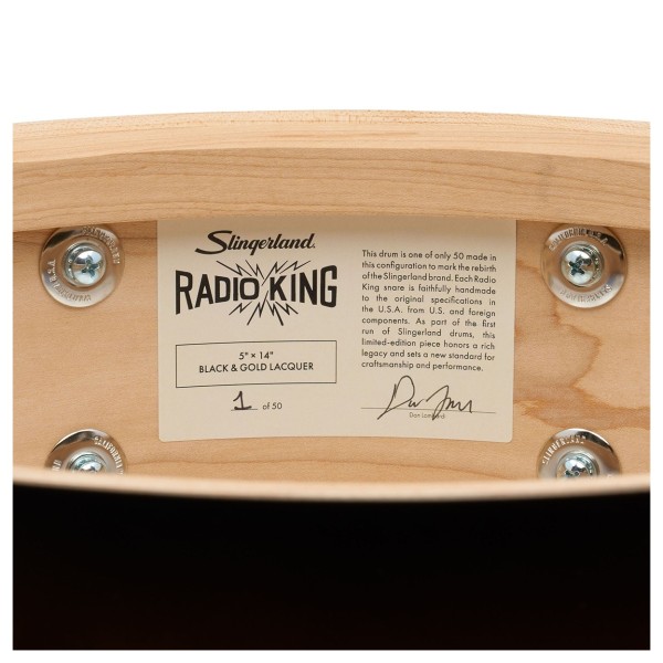 Slingerland Radio King Limited Edition 14" x 5" Snare Drum, Black and Gold Lacquer