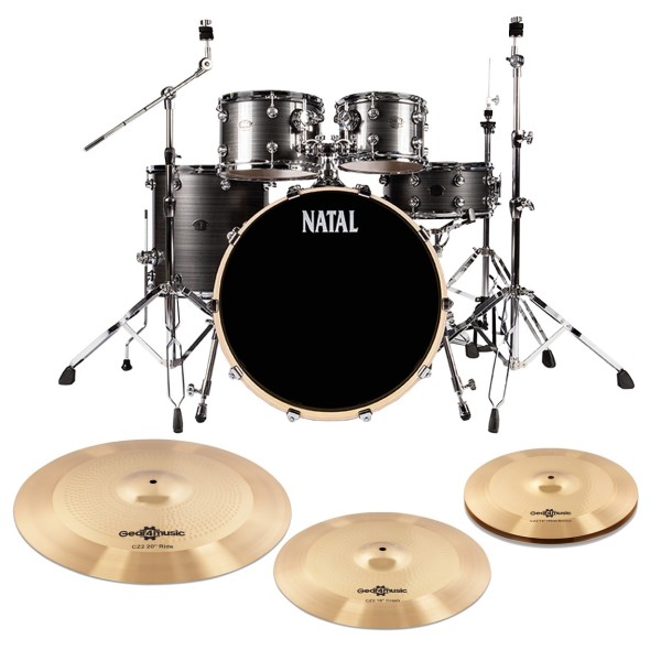 Natal Arcadia Poplar 5pc UFX 22" Drum Kit w/Cymbals, Grey Strata