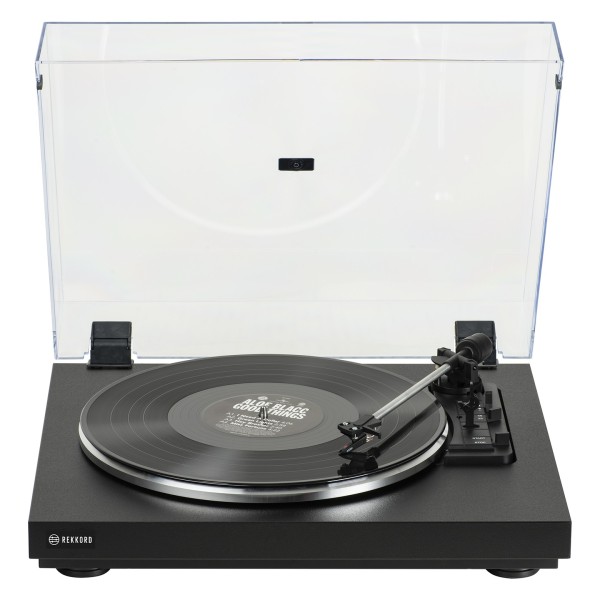 Rekkord F110P Fully Automatic Floating Sub-Chassis Turntable with Built-In Phono Stage, Black - dust cover on show 