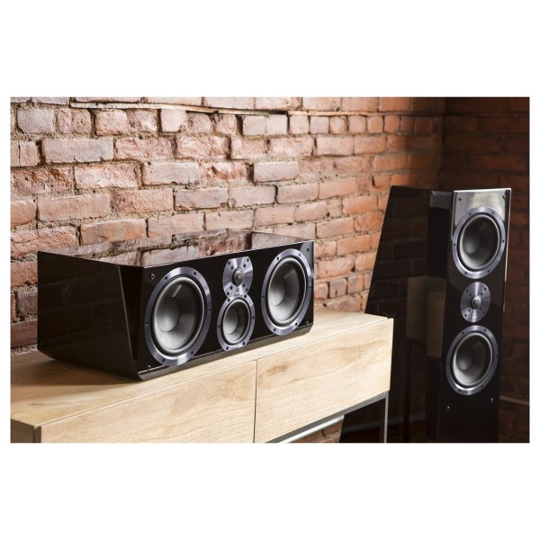 SVS Ultra Centre Speaker (Single), Black Gloss - Lifestyle image, home cinema speaker with Ultra Tower