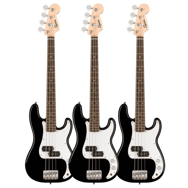 Squier Mini Precision Bass LRL, Black, pack of 3 - front