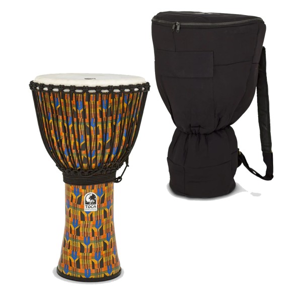 Toca 14" Djembe Freestyle Rope Tuned Kente Cloth with Bag