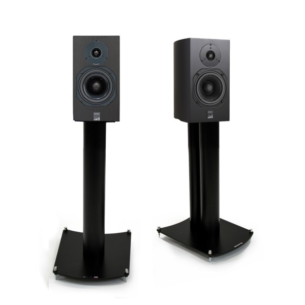 Atacama NeXXus 500 Hi-Fi Audio Speaker Stands (pair), Satin Black - with demo speakers 