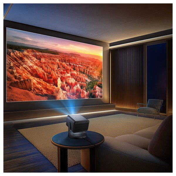 Hisense C2TUK PRO 4k Trichroma Smart Mini Projector - cinema room 